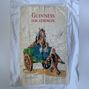 Vintage Guinness LinenTea Towel - Scene with Horse Cart Delivery Man Bird